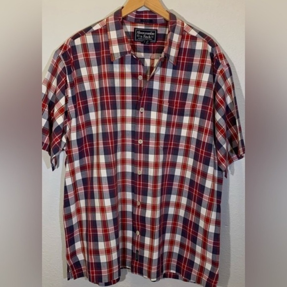 Abercrombie & Fitch Big‎ Shirt XL Red White Blue Plaid 100% Cotton